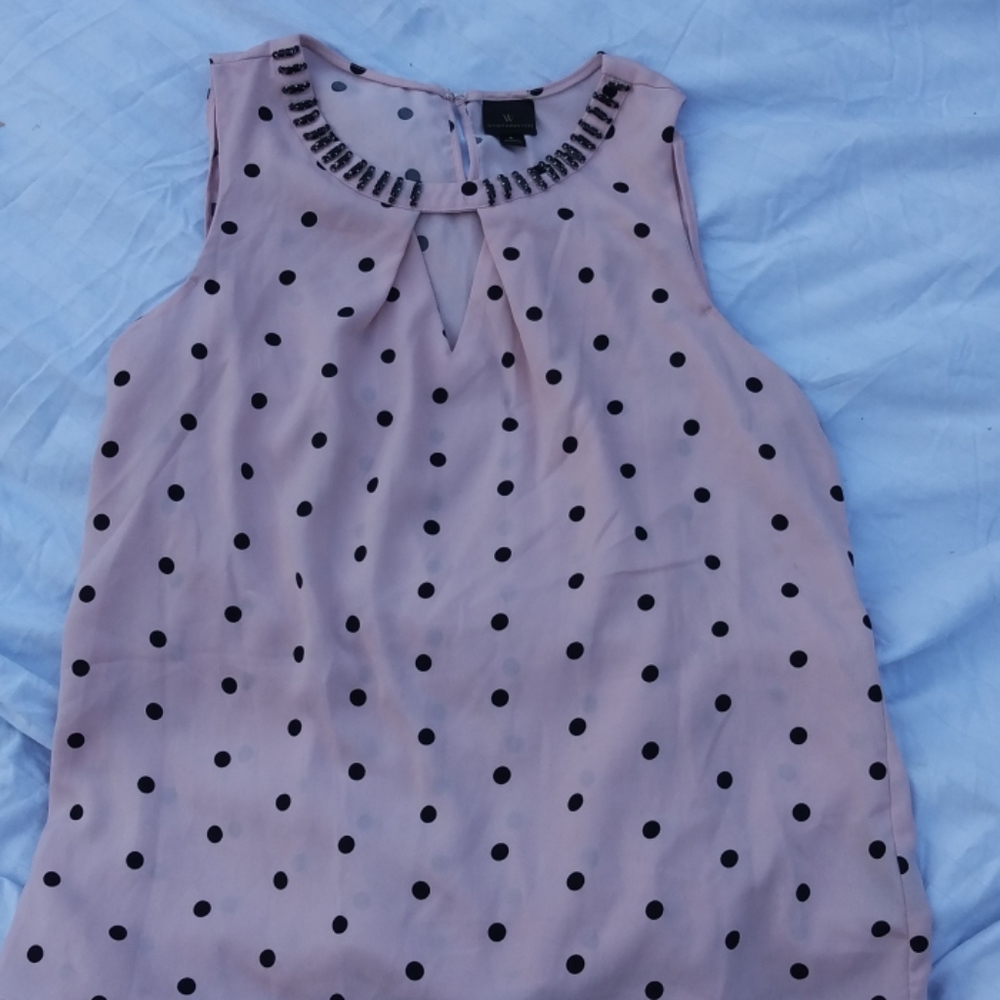 Darling pink black polkadot sleeveless blouse